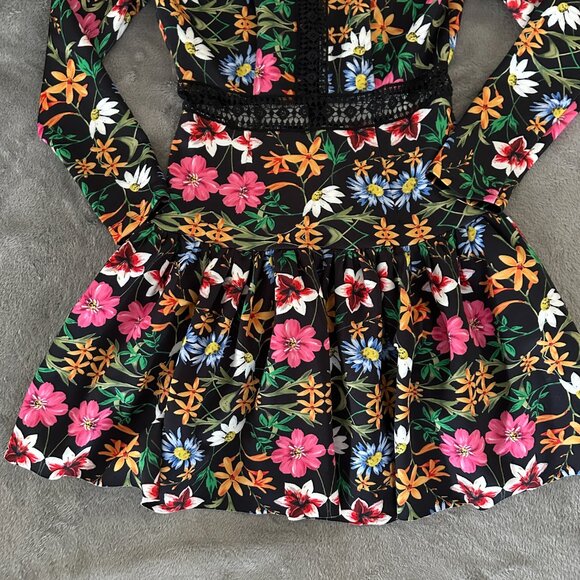 Neiman Marcus Floral Long Sleeve Tiered Mini Dress Women's SMALL Dark Romantic - Picture 7 of 7